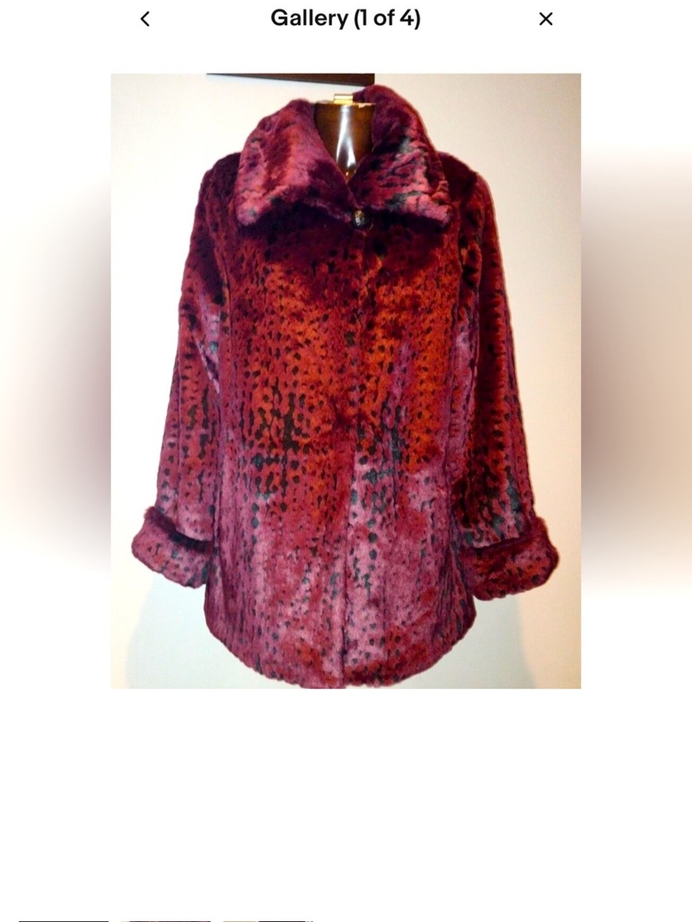 Dennis basso 3x leopard Women's Faux Fur Coat - Burgundy Pattern